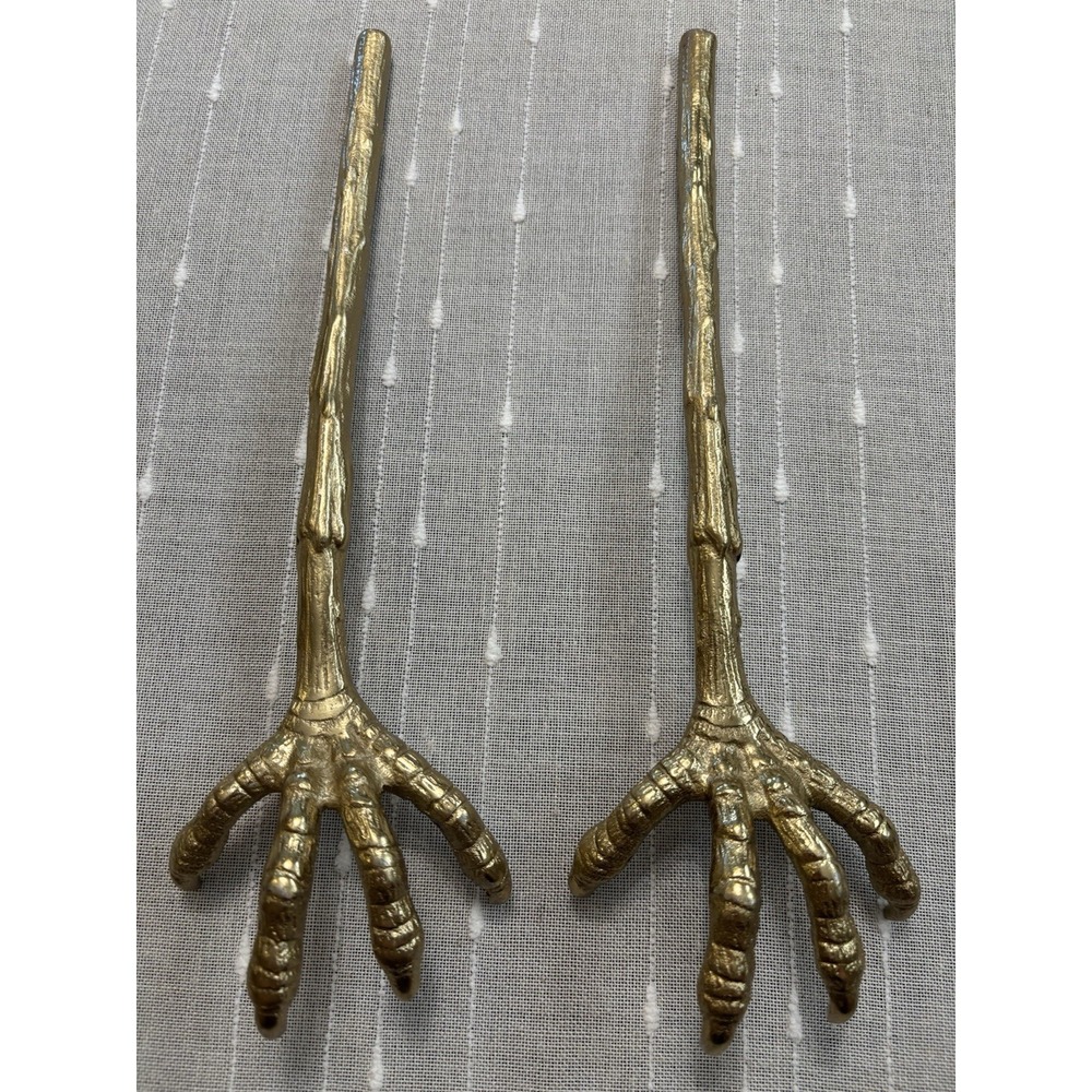 Bird Claw 12" Salad/Pasta Servers Set of 2 Gold Metal Tongs Forks Heavy Duty EUC